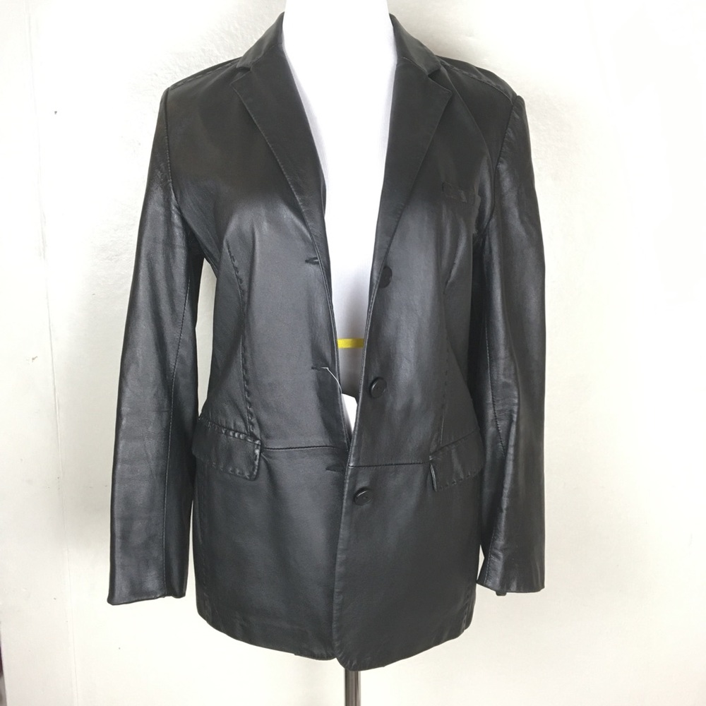 Enrico Mandellli Black Leather Blazer Jacket